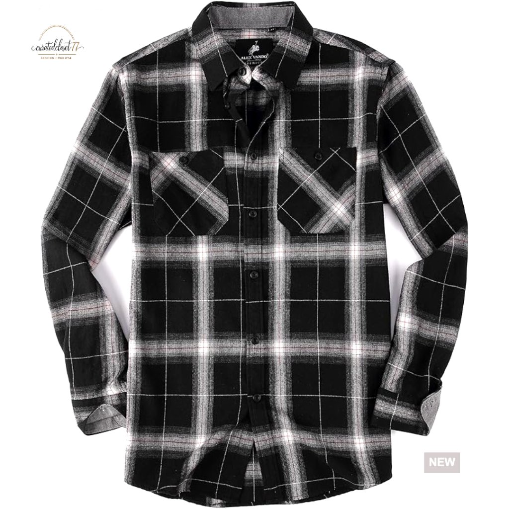 Men's Flannel Button Down Shirt Long Sleeve Plaid Regular Fit Cotton Poly Blend